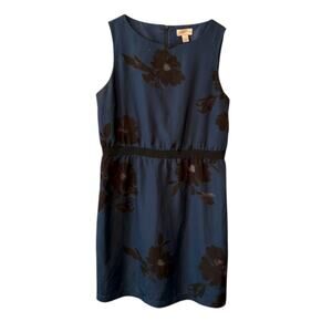 LOFT Navy Black Fitted Sleeveless Midi Dress - Abstract Floral LP Large Petite